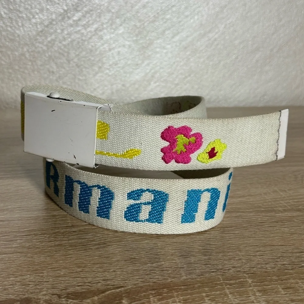 Armani Exchange Women M White Canvas Multicolor Belt
